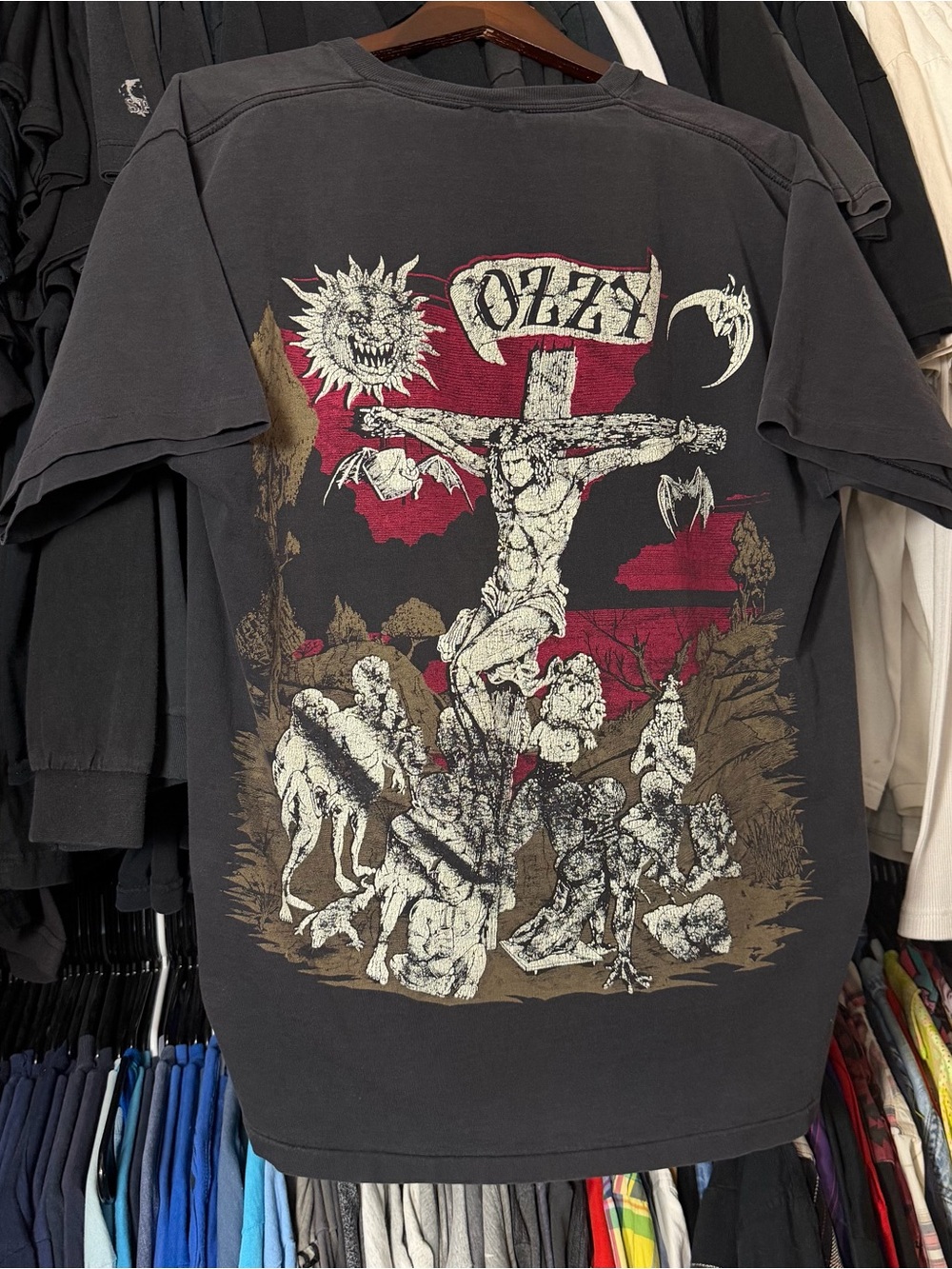 Vintage Ozzy Osbourne Crucifix Shirt Men’s Large Black Band Tee Parking Lot 90s